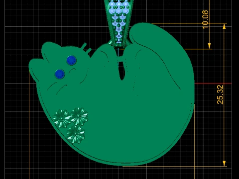 Floral Curled Cat Gold Pendant 3D Model