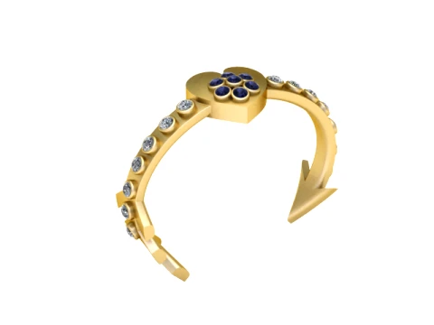 Floral Gemstone Open Cuff Bracelet 3D Model