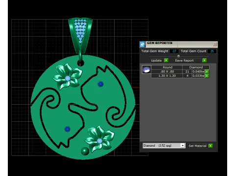 Floral Twin Cats Gold Pendant 3D Model