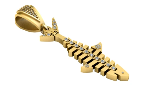 Gemstone Fish Skeleton Gold Pendant 3D Model