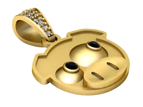Cute Pig Face Gold Pendant 3D Model