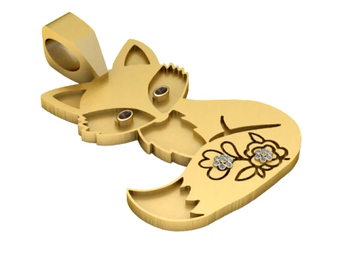 Floral Fox Gold Pendant 3D Model