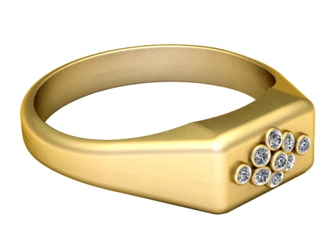 Gemstone Cluster Gold Signet Ring 3D Model