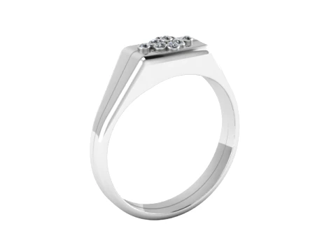 Gemstone Cluster Gold Signet Ring 3D Model