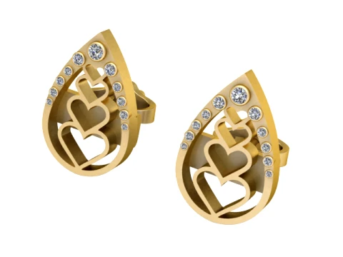 Triple Heart Gemstone Gold Earrings 3D Model