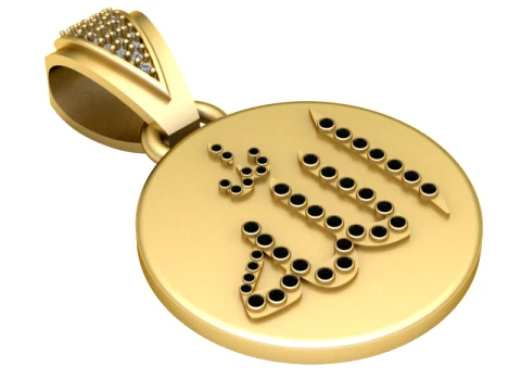 Arabic Calligraphy Gemstone Gold Pendant 3D Model