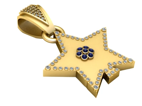 Floral Gemstone Star Gold Pendant 3D Model