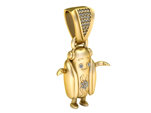 Headphone Character Gold Pendant 3D Model