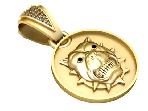 Snarling Beast Head Gold Pendant 3D Model
