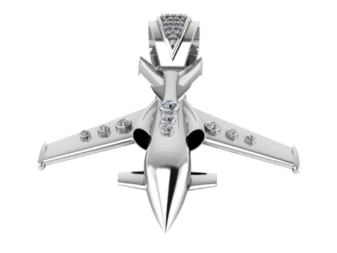 Gemstone Fighter Jet Gold Pendant 3D Model
