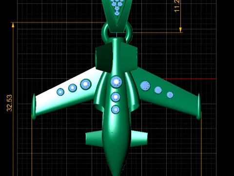 Gemstone Fighter Jet Gold Pendant 3D Model
