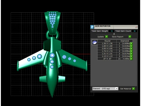 Gemstone Fighter Jet Gold Pendant 3D Model