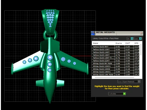 Gemstone Fighter Jet Gold Pendant 3D Model