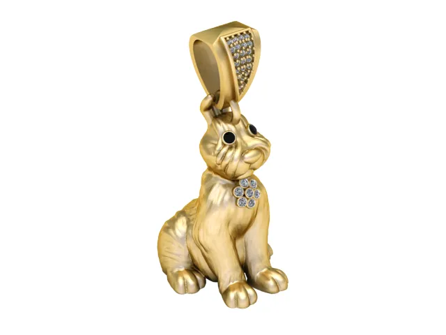 Gemstone Kitten Gold Pendant 3D Model .c4d .max .obj .3ds .fbx .stl .blend 