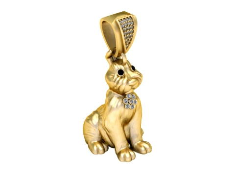 Gemstone Kitten Gold Pendant 3D Model