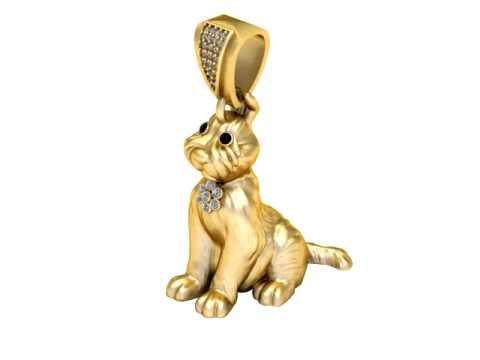 Gemstone Kitten Gold Pendant 3D Model