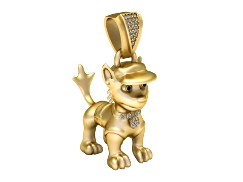 Cap-Wearing Puppy Gold Pendant 3D Model