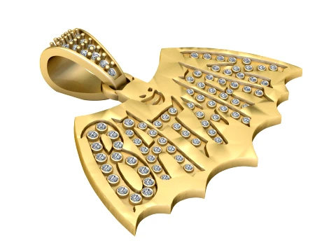 Gemstone Bat Wing Gold Pendant 3D Model