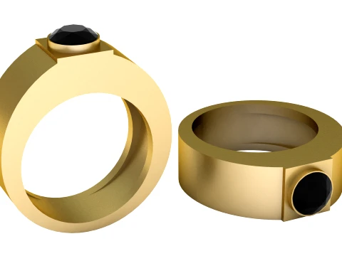 Black Gemstone Geometric Gold Ring 3D Model
