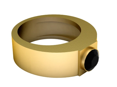 Black Gemstone Geometric Gold Ring 3D Model
