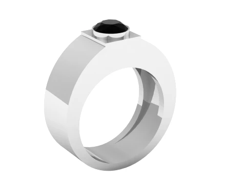 Black Gemstone Geometric Gold Ring 3D Model