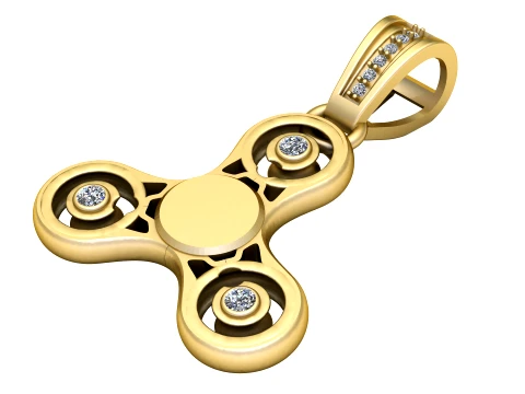 Gemstone Fidget Spinner Gold Pendant 3D Model