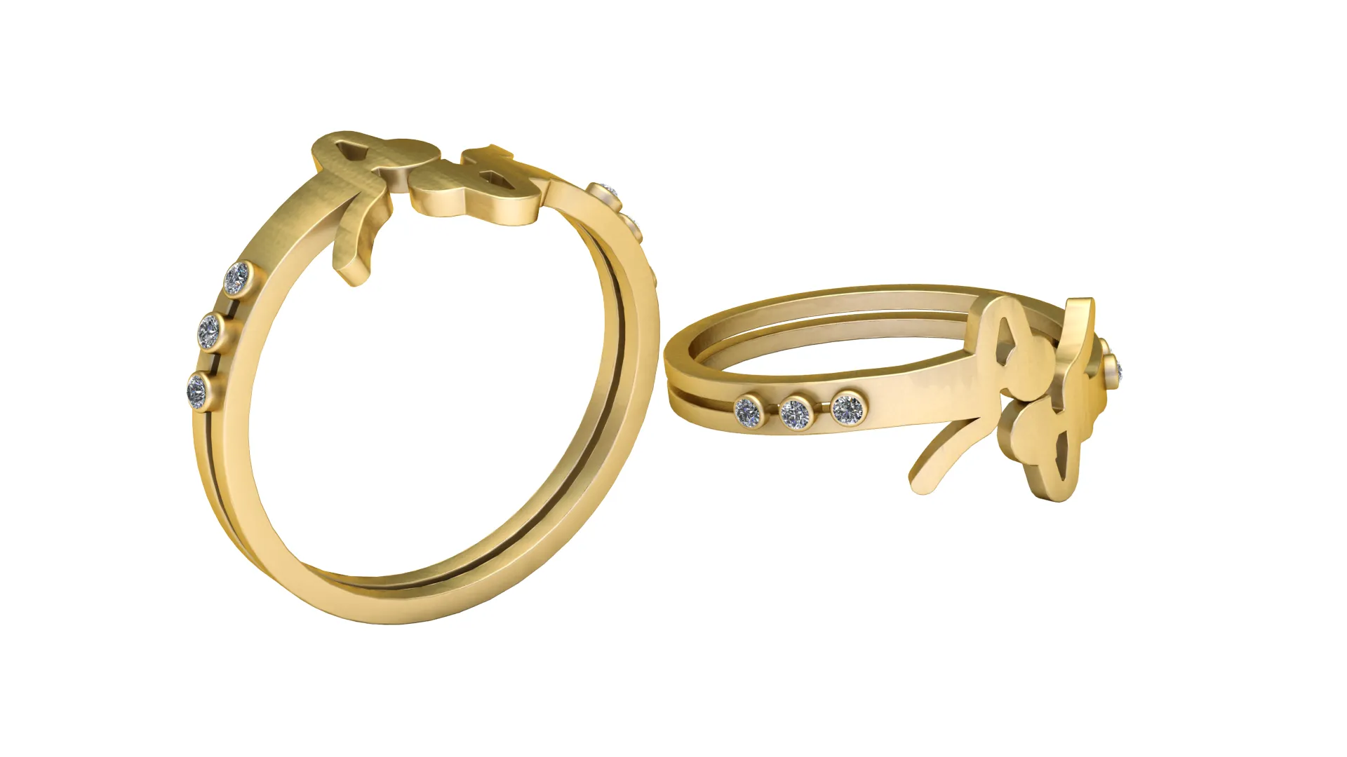 Gemstone Bow Gold Ring 3D Model .c4d .max .obj .3ds .fbx .stl .blend 