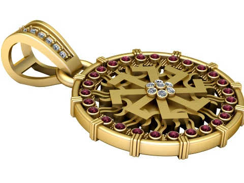 Ornamental Cross Gemstone Gold Pendant 3D Model