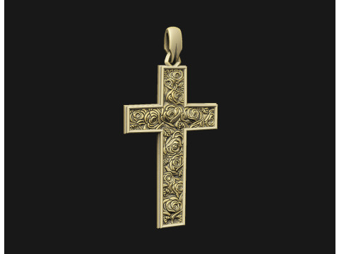 クロスローズ、花のクラスター、宗教、大聖堂、クレスト、精神性、野生のインリ、願いパターン 3Dプリントモデル