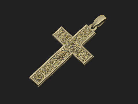 クロスローズ、花のクラスター、宗教、大聖堂、クレスト、精神性、野生のインリ、願いパターン 3Dプリントモデル