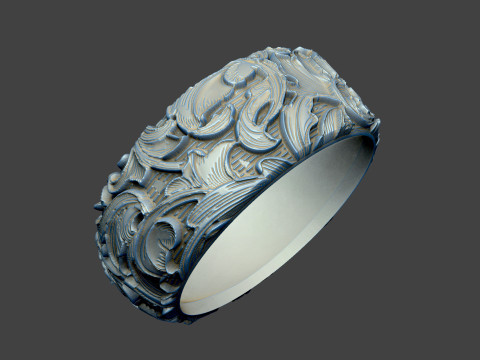 图案戒指设计豪华女王昂贵的皇家浮雕花卉激光 3D 打印模型
