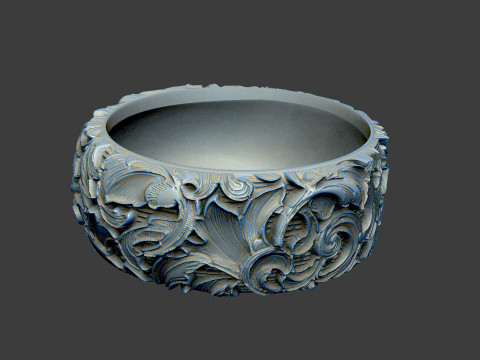 图案戒指设计豪华女王昂贵的皇家浮雕花卉激光 3D 打印模型