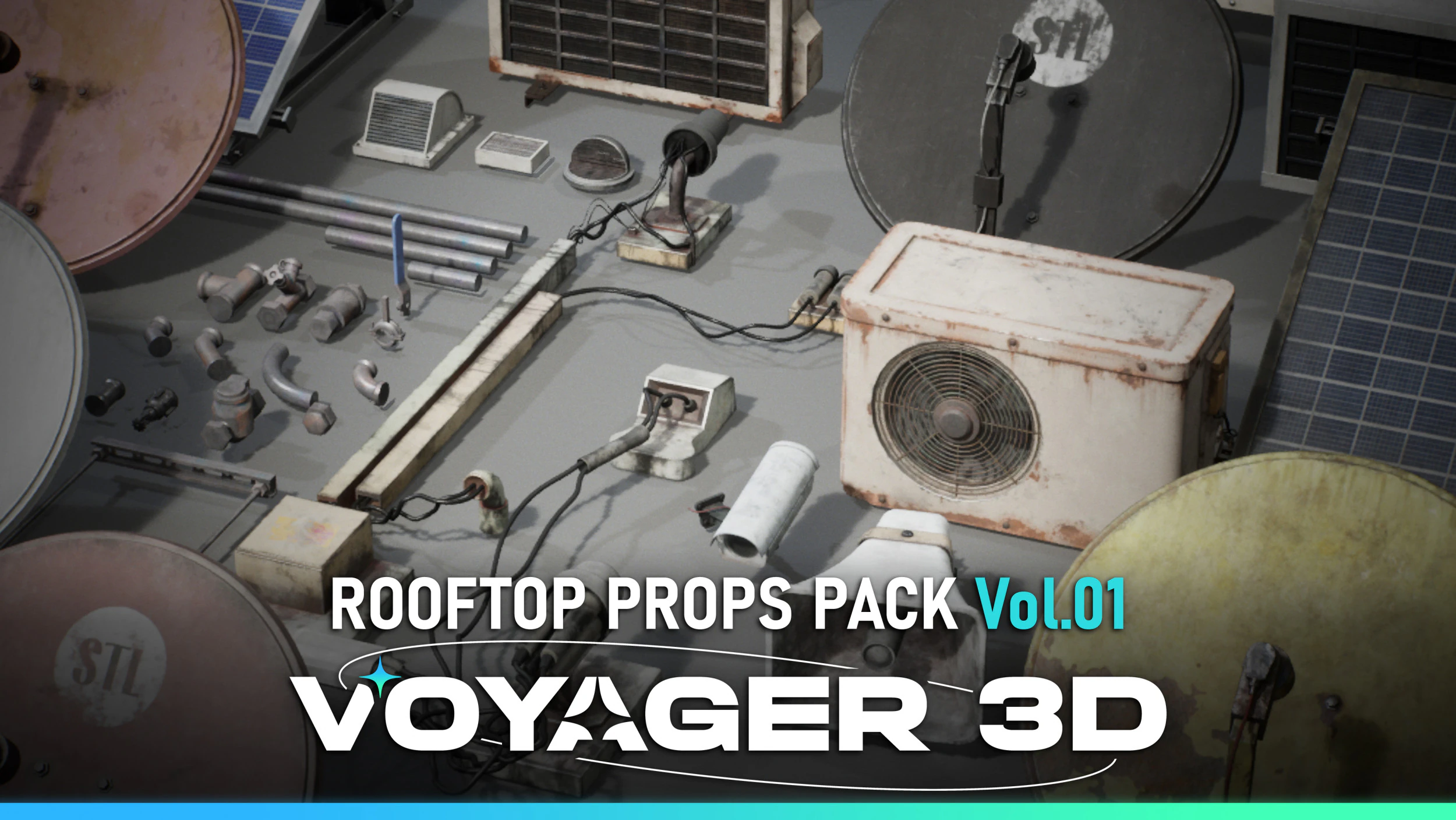 Rooftop Props Pack Vol 01 3D Model .c4d .max .obj .3ds .fbx .stl .blend 