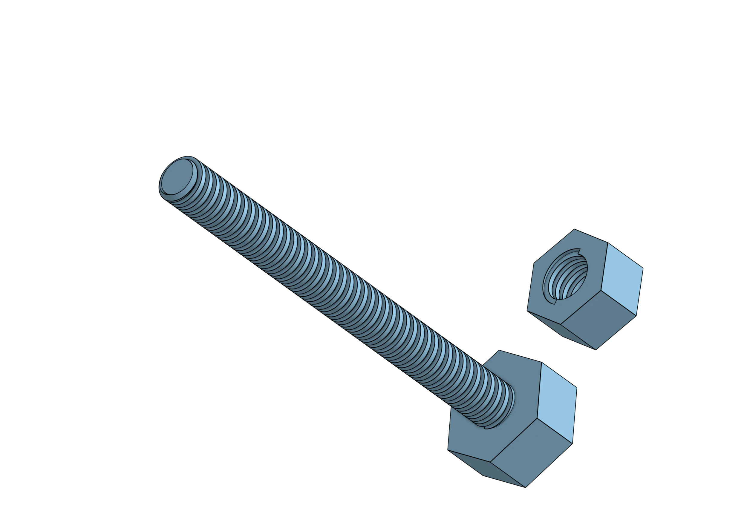 Screw - Hex Bolt and Nut 3D Print Model .c4d .max .obj .3ds .fbx .stl .blend 