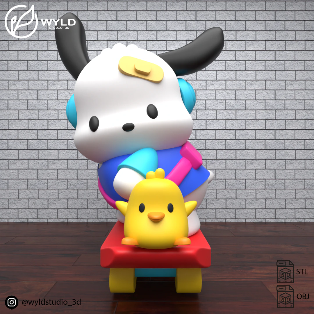 Pochacco Skateboarding Fanart 3D Model .c4d .max .obj .3ds .fbx .stl .blend 