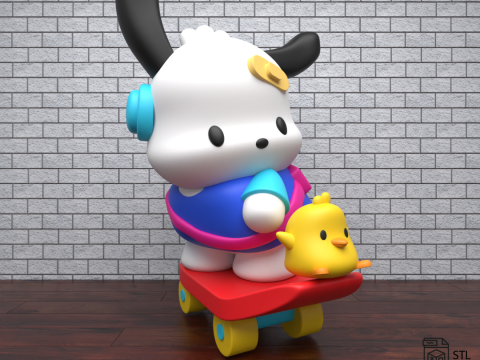 Pochacco Skateboarding Fanart 3D 모델