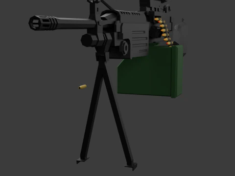 M249 D&uuml;ş&uuml;k Poli 3D Model