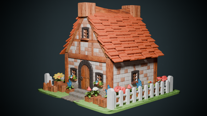 Medieval Cottage 3D Model .c4d .max .obj .3ds .fbx .stl .blend 