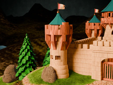 Средневековая крепость и деревня 3D Модель