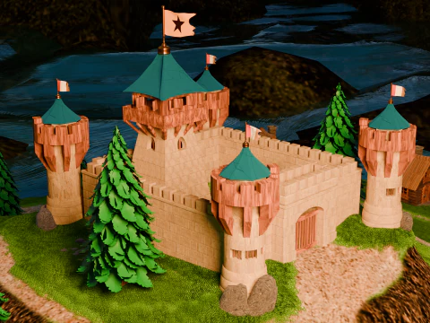 Средневековая крепость и деревня 3D Модель