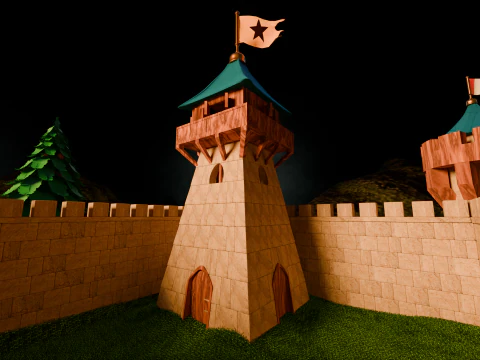 Средневековая крепость и деревня 3D Модель