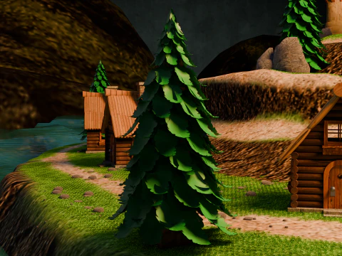 Средневековая крепость и деревня 3D Модель