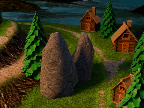 Средневековая крепость и деревня 3D Модель