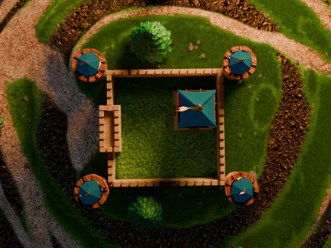 Средневековая крепость и деревня 3D Модель