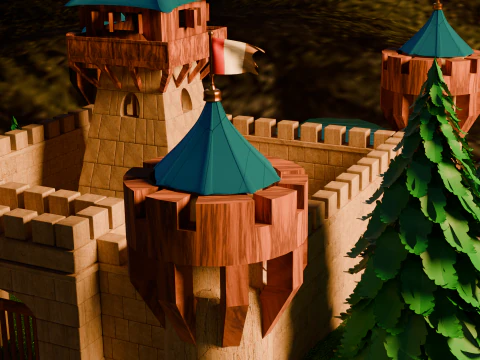 Средневековая крепость и деревня 3D Модель