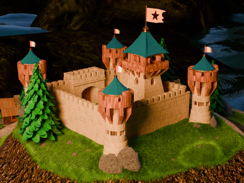 Средневековая крепость и деревня 3D Модель