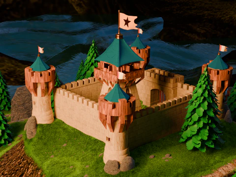 Средневековая крепость и деревня 3D Модель
