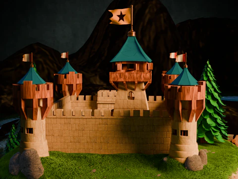 Средневековая крепость и деревня 3D Модель