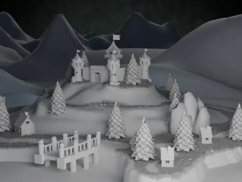 Средневековая крепость и деревня 3D Модель