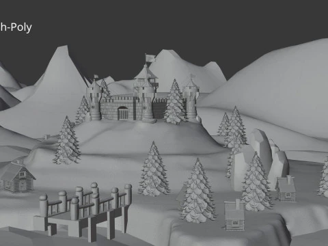 Средневековая крепость и деревня 3D Модель